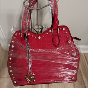 Traci Lynn Red Studded Shoulder Bag